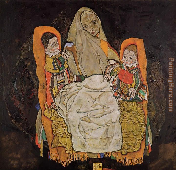 Mother with Two Children painting - Egon Schiele Mother with Two Children art painting